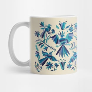 Blue otomi tenango mexican fabric birds and flower embroidery interior design Mug